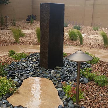 Fountain Core drilled travertine water feature. 
Landscaping Albuquerque, Rio Rancho, NM